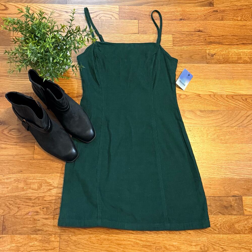 Abound Womens XXS Green Corduroy Spaghetti Strap Zipper Holiday Party Mini Dress
